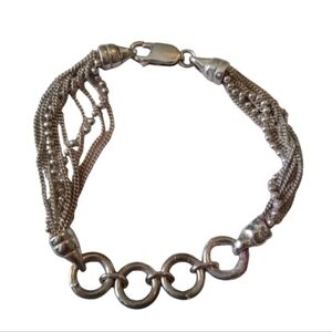 Vintage Italy 925 Sterling Silver O Rings Multi-Strand Chain Bracelet 7"…